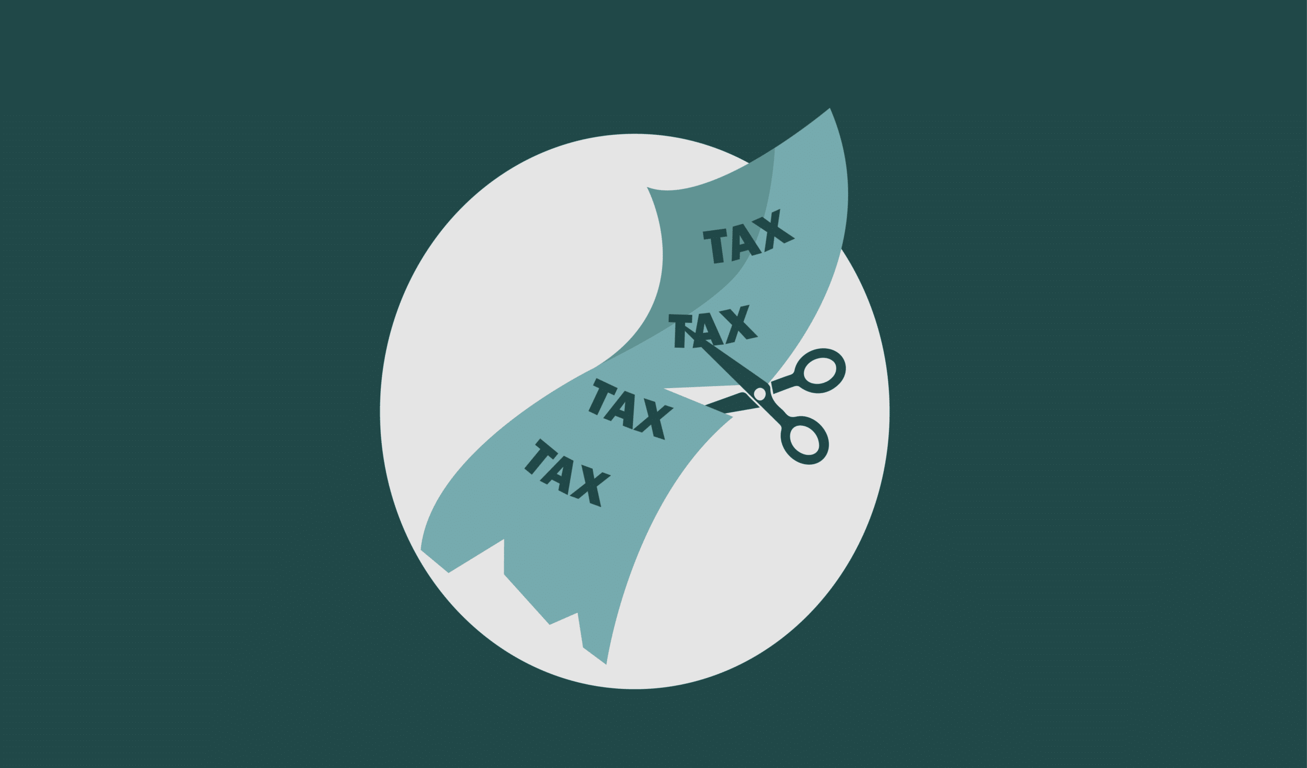 Illustration of a pair of scissors cutting through a tax document labeled 'TAX,' symbolizing tax cuts or tax reform. Represents financial policy changes, tax reduction, or government fiscal adjustments.